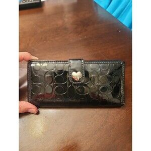 Coach Black Patent Leather Signature Print Slim Envelope Wallet